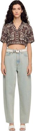 Sandro Cropped bandana print shirt in Taupe /White at Nordstrom, Size Medium