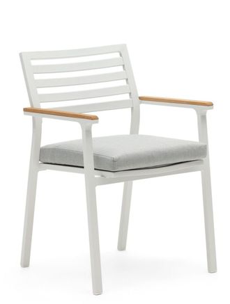 K Home Hochwertiger Outdoor Stuhl Bonny mit Armlehnen, Teakholz/Weiss