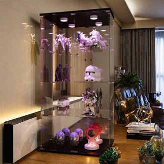 OEM Vitrina De Vidrio, Con Led, 4 Estantes, Armario De Presentaci&oacute;n Para Sal&oacute;n, Vitrina De 2 Puertas, 163 X 80 X 36cm, Negro