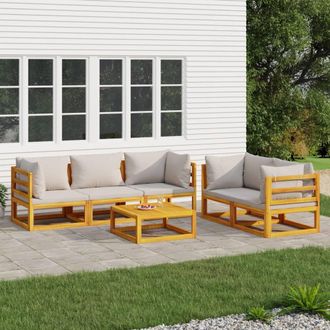 vidaXL Set Muebles De Jard&iacute;n 6 Pzas Madera Maciza Y Cojines Gris Claro Vidaxl