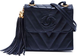 Chanel 1989-1991 Chevron CC-stitch flap shoulder bag - women - Lambskin - One Size - Black