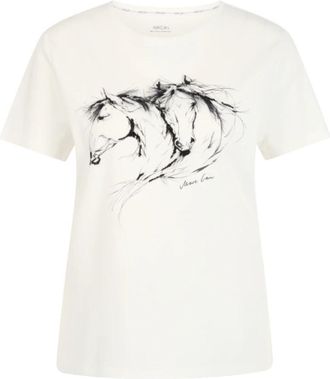 Marc Cain T-shirt met paardenprint - Dames - T-shirts - Wit - M - Katoen - Tops