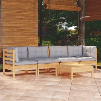 vidaXL Juego De Muebles De Jard&iacute;n 5 Pzas Y Cojines Madera Maciza Pino Vidaxl