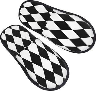 Generic Furry Slippers Black And White Diamonds Fuzzy Slippers Comfy Unisex House Slipper For Hotel Travel Indoor L