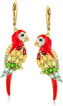 Ross-Simons Multi-Gemstone Parrot Drop Earrings With Red Enamel in 18kt Gold Over Sterling