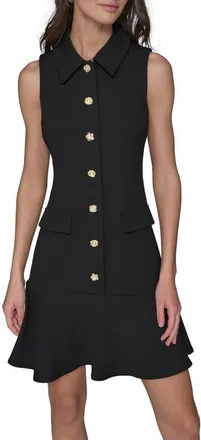 Karl Lagerfeld Floral Button Scuba Crepe Shirtdress in Black at Nordstrom, Size 16
