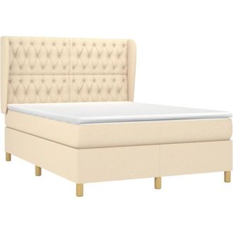 vidaXL Cama Box Spring Con Colch&oacute;n Tela Color Crema 140x190 Cm Vidaxl
