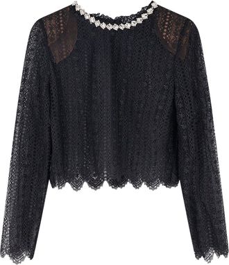Self Portrait Lace Top With Rhinestones-Donna
