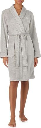 Lauren Ralph Lauren Fleece Monogram Robe in Grey at Nordstrom, Size X-Small