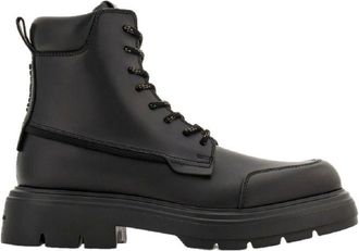 Ferragamo Black Calfskin Lace-Up Mens Boots