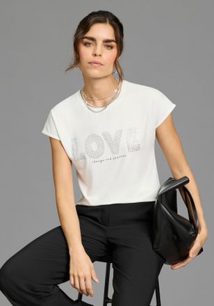 Laura Scott T-Shirt LAURA SCOTT, Damen, Gr. 34, wei&szlig;, Jersey, Obermaterial: 95% Viskose, 5% Elasthan, bedruckt, figurumspielend h&uuml;ftlang, Rundhals, angeschnitten,