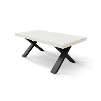 Konte Design Mesa de madera fresno blanco, patas antracita, ext.180x90-260x90cm