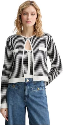 Karl Lagerfeld Ikon Gestreepte Gebreide Cardigan - Dames - Vesten - Zwart - S - Katoen - Truien & Vesten