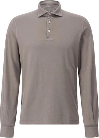 Fedeli Tops, Heren, Bruin, XL, Katoen, Katoenen poloshirt met lange mouwen
