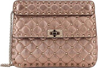 Valentino Tassen, Dames, Beige, ONE Size, Leer, Rockstud Spike Schoudertas