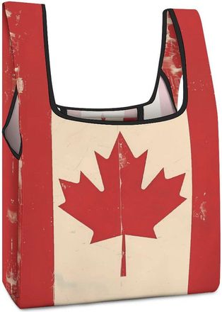 Generic Vintage Canadian Flag Shopping Bag Reusable Grocery Tote Bag Foldable Handbag for Travel Picnic