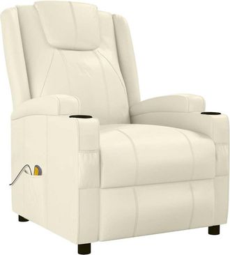 vidaXL Sill&oacute;n De Masaje De Cuero Sint&eacute;tico Blanco Crema Vidaxl
