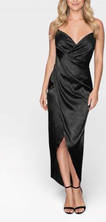 Rachel Roy Bree Satin Wrap Midi Dress in Black at Nordstrom, Size X-Small