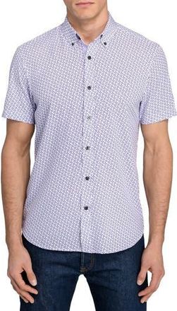 ConStruct Abstract Floral Print Short Sleeve Button-Down Shirt in White/Purple at Nordstrom Rack, Size X-Large