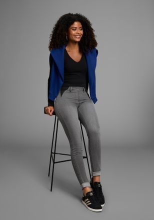 Arizona Jeansjeggings ARIZONA, Damen, Gr. 36, N-Gr, grau (dunkelgrau wa), Denim/Jeans, Obermaterial: 98% Baumwolle, 2% Elasthan, skinny fit lang, Jeans Jeansj