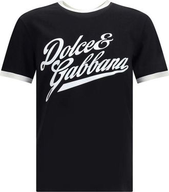 Dolce & Gabbana Mens Logo Graphic Tee - Black Cotton - Size EU 52 (Mens)