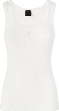 Pinko Geribbelde tanktop met logo - Dames - Tops zonder mouwen - Wit - M - Katoen - Tops