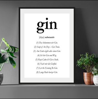 Queence Bild mit Rahmen »oder Poster, Gin« Schriftzug Schwarz-Weiss Sprüche & Texte 1 Stk. tlg