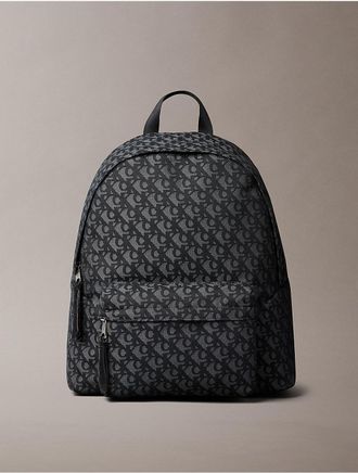 Calvin Klein Mens Allover Monogram Logo Backpack - Black