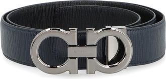Ferragamo Mens Gancini Reversible Leather Belt Blue Calf