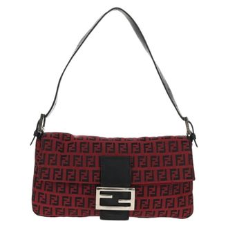 Fendi Baguette Zucchino Canvas Red Canvas Handbag (Pre-Owned)