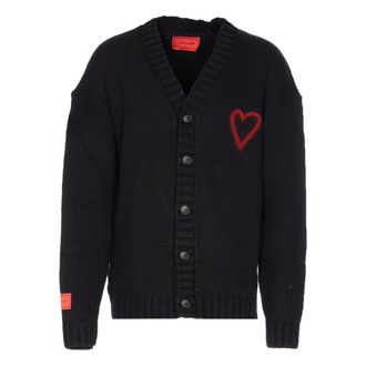 Vision Of Super Heart-embroidered Button Cardigan