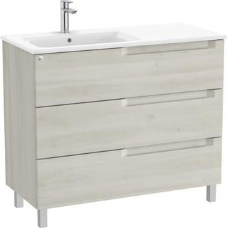 Roca Mueble Izquierda 1000mm Aleyda Con Patas 3 Cajones + Lavabo Blanco Madera