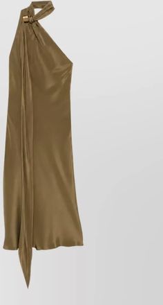 Max Mara silk satin one-shoulder halterneck draped asymmetric midi dress