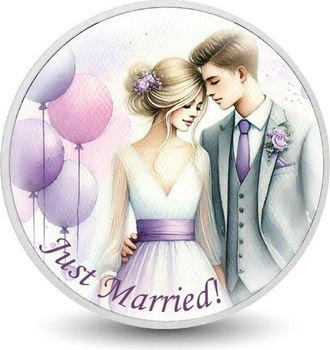 OEM Moneda De Plata De 1 Oz Con Una Rom&aacute;ntica Boda En Tonos Pastel
