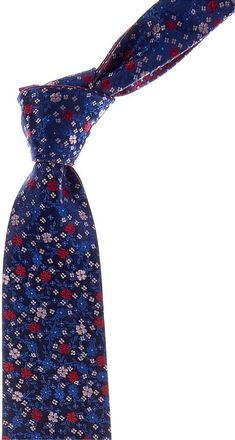 Canali Blue Floral/Red Squares Reversible Silk Tie