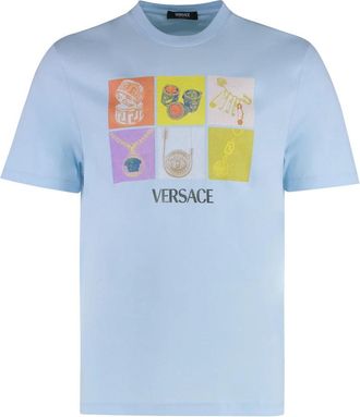 Versace Multicolor Print Katoenen Crew-Neck T-shirt - Heren - T-shirts - Blauw - L - Katoen - Tops
