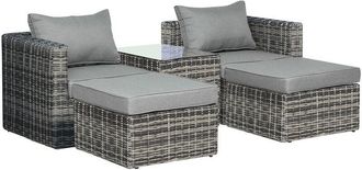 OUTSUNNY 5 Pcs Rattan Garden Furniture Set Single Sofa Stool Coffee Table Mixed grey
