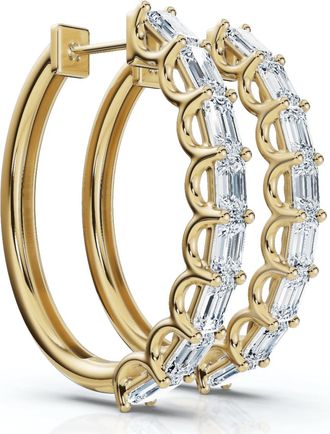 Pompeii3 2 - 6Ct Emerald Cut Hoops 14k Gold Lab Grown Womens Earrings