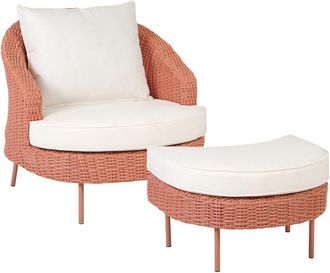 Beliani Beliani - Silla De Rat&aacute;n Rosa Melocot&oacute;n Blanco Con Reposapi&eacute;s Sint&eacute;tico Cojines Arcille