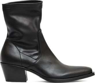 Strategia Stretch Black Leather Ankle Boots With Pointed Toe And Block Heel