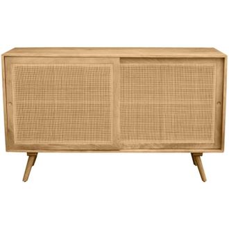 Miliboo Aparador De Madera Maciza De Mango Y Rat&aacute;n Con 2 Puertas Correderas 135 Cm Acange