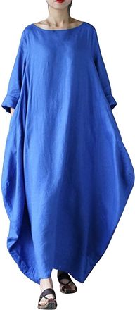 Generic FNKDOR Womens Maxi Dress Long Hem Solid Color Plus Size Dress Crew Neck Loose Muslim Abaya for Women Dubai Middle East Arabian Robe Full Length Casual