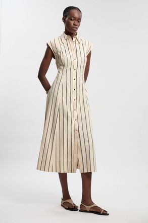 Karen Millen Womens Mono Stripe Cotton Top Stitch Woven Midi Shirt Dress - Multicolour - Size 14 UK