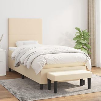 vidaXL Vidaxl - Cama Box Spring Con Colch&oacute;n Tela Color Crema 90x200 Cm