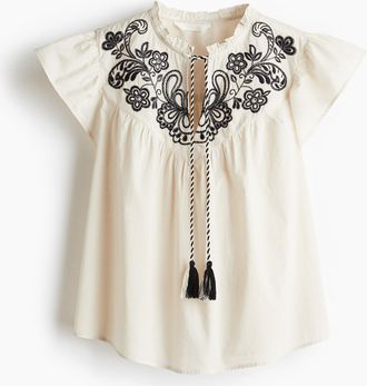 H&M Bestickte Bluse - Beige