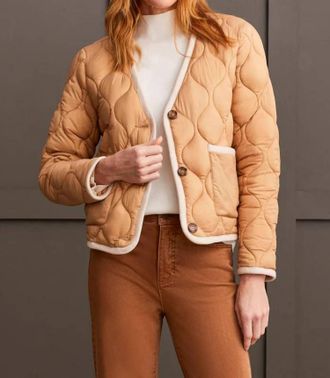 Tribal Button Puffer Jacket In Tan