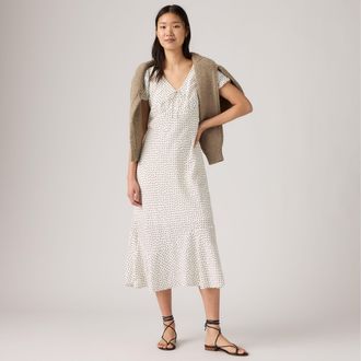Levi's Lira Short Sleeve Midi Dress - Womens - XS - Cream / Tovi Dot Egret Nylon