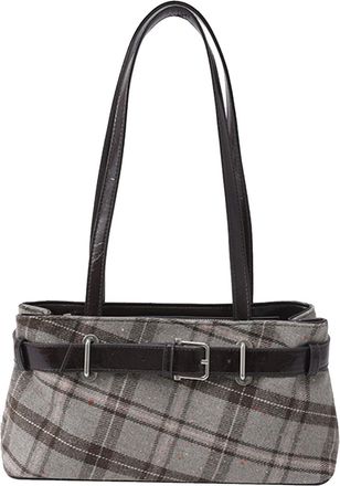 Generic Cymwer Women Canvas Plaid Checkered Shoulder Bag with Zipper for Work Travel (Coffee) (Coffee)