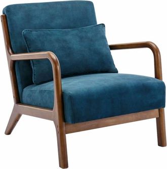 Sweeek Sill&oacute;n escandinavo de terciopelo y madera de hevea, azul