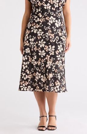 Renee C Floral Satin Midi Skirt in Black at Nordstrom Rack, Size 3 X